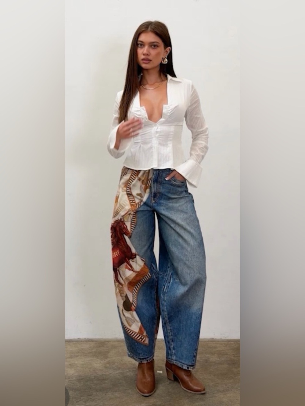 Vibrant Horse Scarf Print Womens Jeans - Picture 2 of 5